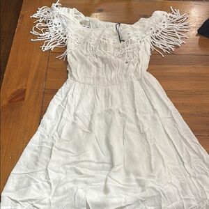 White Dress with Fringe Details